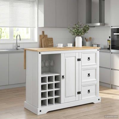 vidaXL Keukenopslag met lade Wit en Honing Was 112 x 70 x 91,5 cm