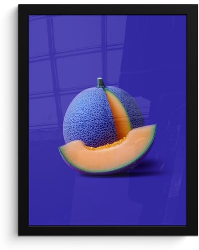 Poster in lijst - Fotolijst 30x40 cm - Posters - Meloen - Blauw - Oranje - Kunstzinnig - Posterlijst zwart - Decoratie - Wanddecoratie woonkamer - Muurdecoratie slaapkamer