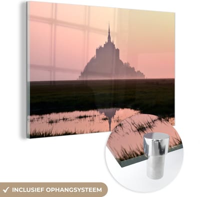 ® Glasschilderij 180x120 cm - Schilderij acrylglas - Kasteel - Horizon - Silhouette - Frankrijk - Foto op glas - Muurdecoratie woonkamer - Wanddecoratie slaapkamer - Schilderijen