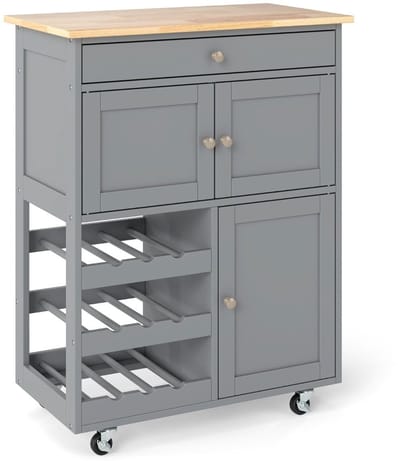 Keukeneiland - Verplaatsbaar - Keukenkast - Dressoir - Organizer - Kasten - Houten Werkblad - Lade - Grijs