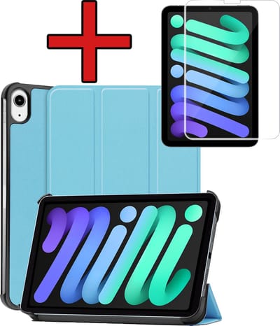 Hoesje - Geschikt voor Apple iPad Mini 7 (2024) - 8.3 inch - 7e Generatie - Met Screenprotector - Hardcover Book Case - Trifold Bookcase Hoes - Hard Cover - Tablethoes - Lichtblauw