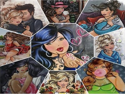 TOPMO -Dikke dames collage - 40X50CM - Diamond painting pakket - HQ Diamond Painting - VOLLEDIG dekkend - Diamant Schilderen - voor Volwassenen – ROND
