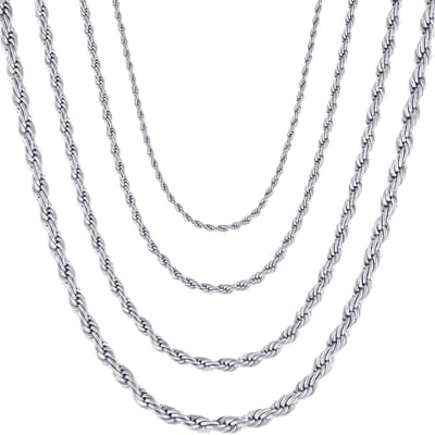 Dailygoods - Roestvrij Stalen Halsketting voor Heren en Dames - Gedraaide Ketting 2,4-4,0 mm, 45-75 cm