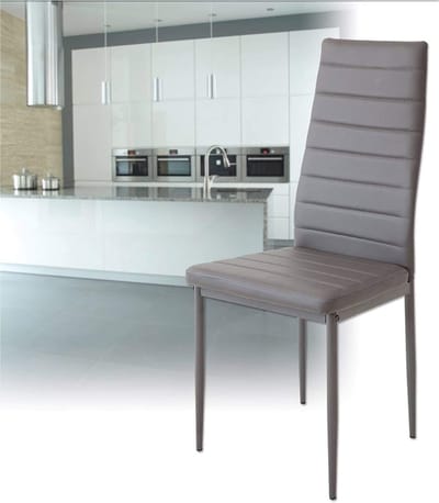 Luxe Grijze Kunstleren Eetkamerstoelen Set met Gestoffeerde Zitting en Rugleuning – Modern Design, Metaal Frame, 120 kg Draagvermogen