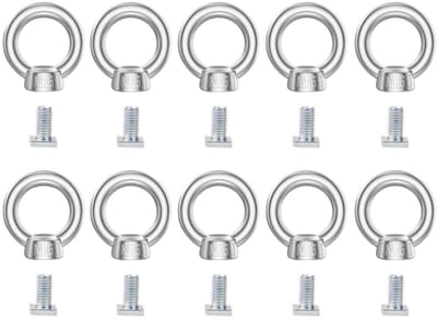 10 stuks ringmoeren met vierkante schroeven, M6 roestvrij staal, ringmoerset met bevestigingsmiddel, 304 roestvrij stalen ringmoer M6, oogschroeven, ringschroef met schroefdraad, voor hefaccessoires
