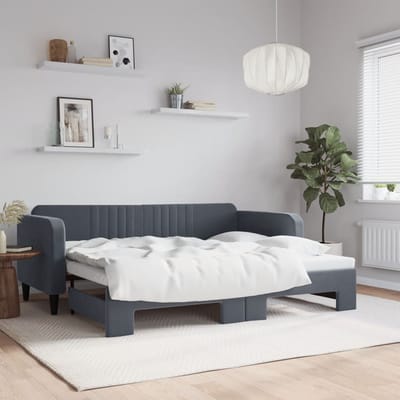 vidaXL - Slaapbank - met - onderschuifbed - 90x200 - cm - fluweel - donkergrijs