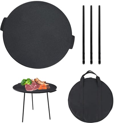 Ø45cm Gietijzeren Grillplaten Rond Koreaanse BBQ-Grillpan Grillmat Met Antiaanbaklaag & Afneembare Houder Gietijzeren Pan Voor Gasgrill Houtskoolgrills Grillplaatsen Bij Kamperen Reizen NAIZY