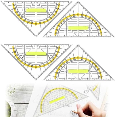 Geometrische Driehoeken - Tekendriehoeken Linialen - Tekenen Meten - 2-in-1 Functie - 4 Stuks - Transparant