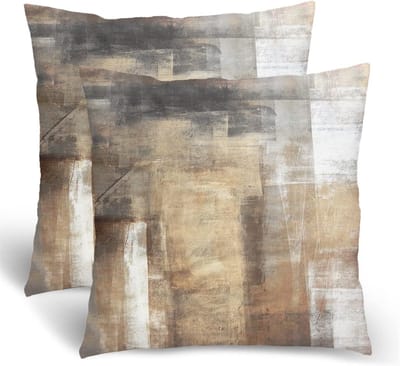 Set van 2 Vierkante Kussenslopen 45x45 cm Taupe Grijsbeige Abstract Kunst Decoratie