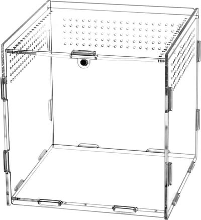 Ynkkvre -Acryl Voerbox - Reptielen - UV-bestendig - Transparant - Terrarium Accessoire - Inclusief Ventilatie - Geschikt voor Verschillende Reptielen en Insecten - 10x10x10 cm - Ideaal voor Bidsprinkhanen, Spinnen, Hagedissen, en Slakken.