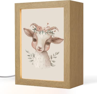 Nachtlampje 15x20 cm - Kinder lampje - Geit - Dier - Bohemian - Bloemen - Boho - Tafellamp kinderkamer - Slaapkamer lamp - Bedlamp kinderen - Kinderlampje stopcontact - Wandlamp babykamer - Nachtlampjes