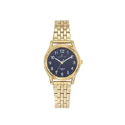 Certus-Dameshorloge-model 630893-goudkleurig-5 atm waterdicht-donkerblauwe wijzerplaat-duidelijke wijzerplaat-diameter 28 mm -made in France