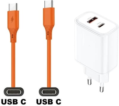 36W super snellader met 2 poorten + 1,0m USB C naar C kabel. Universele PD lader. Oplader adapter past op JBL TUNE 115TWS, Flash X, Link Portable, Reflect Flow Pro, Tune 770NC, Live Tuner 2 XL, Tune 670NC