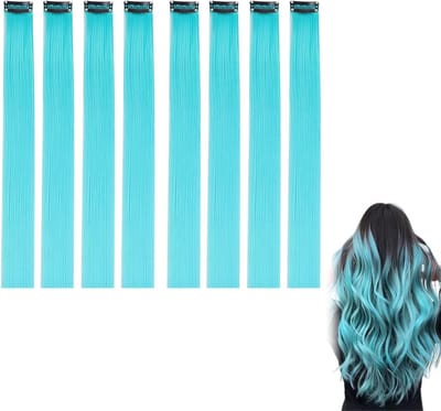 Set van 8 Gekleurde Clip-In Haarextensions, Lange Kleurige Haarstrengen voor Kinderen, Haaraccessoires voor Meisjes (55 cm) - Perfect voor Feestjes en Creatieve Styles