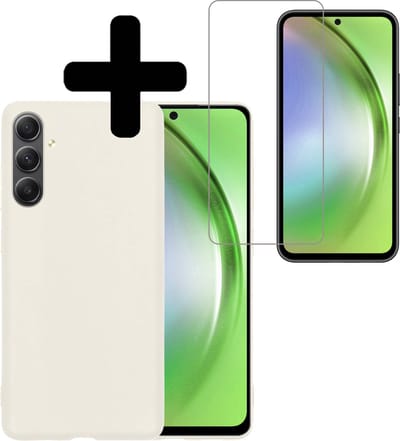 Hoesje - Met Screenprotector - Geschikt voor Samsung Galaxy A54 - Sterk & Shockproof - Back Cover - Siliconen Case - Telefoon Hoes - Telefoonhoesjes - Wit