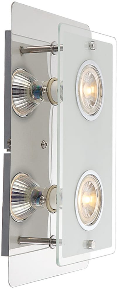 Wandlamp Wandlamp Woonkamerlamp Ganglamp Slaapkamerlamp, 2 vlammen, heldere glasplaat chroom opaal, LED 5W 400Lm warm wit, DxH 7,4x16cm