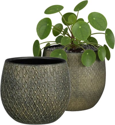 Mica decorations Bloempot / plantenpot Madeira - 2x - groen - terracotta - 16 x 16 cm - schubbenpatroon
