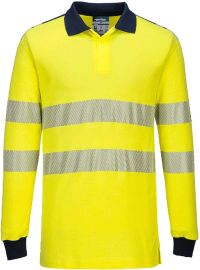 Portwest PW3 Vlamvertragende Modaflame Hi-Vis Poloshirt FR702 - Geel/Marine - M