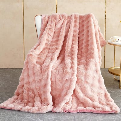 Famanu – Pluche fleece deken met konijnenlook van 160 x 200 cm, dikke en warme plaid voor bank en bed, ideaal voor het hele jaar