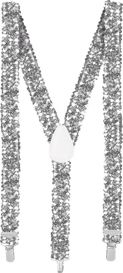 Boland - Bretels Pailletten zilver Zilver - Volwassenen - Unisex - Student - Carnaval accessoire - NYE - Oudjaarsavond