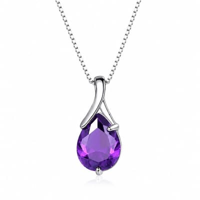 925 Zilveren Druppel Ketting voor Dames – Paarse Steen – Luxe Glans – Elegant Design – Tijdloos Sieraad