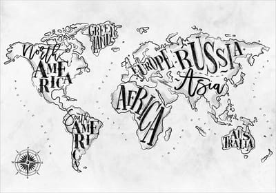 Fotobehangkoning - Behang - Vliesbehang - Fotobehang Wereldkaart - Continenten - Retro Continents (Grey) - 150 x 105 cm
