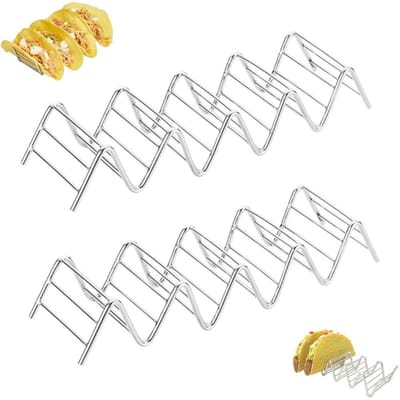 2 stuks - 201 Roestvrijstalen gegolfd tacorek - Tacorek - Zilver - Roestvrijstalen tacorek - Groot tacorek - Geschikt voor taco's en burrito's - Rechthoekig tacorek
