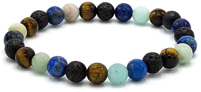 Armband voor brede pols met lapis lazuli, lavasteen, tijgeroog en amazoniet