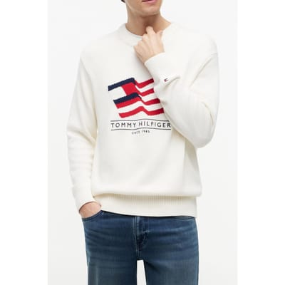 Tommy Hilfiger Rwb Crew Neck Sweater Ivory Petal Größe: M | Pullover Outlet | Herren | Weiß