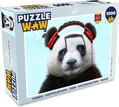 Puzzel Panda - Koptelefoon - Dier - Muzieknoten - Rood - Legpuzzel - Puzzel 1000 stukjes volwassenen