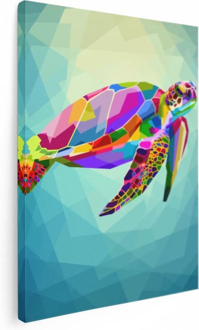 Artaza Canvas Schilderij Zeeschildpad - 30x40 cm - Klein - Abstracte Wanddecoratie - Muurdecoratie Woonkamer - Kamer Accessoires