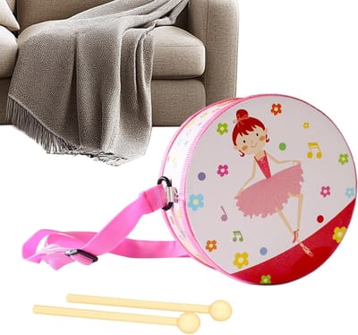 Houten trommel speelgoed - Muziekinstrument kids - Ritme spelletje - Verstelbare draagriem - 17 cm diameter
