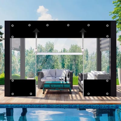 Duurzaam en Waterdicht Zeil van 650 g/m², Outdoor Scherm met Rits, Bescherming tegen Wind en Regen voor Tuin, Balkon en Terras (Zwart, Hoogte 2.10 m x Breedte 3 m)