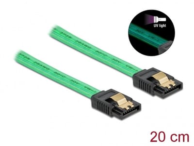 Delock SATA 6 Gb/s Cable UV glow effect green 20 cm