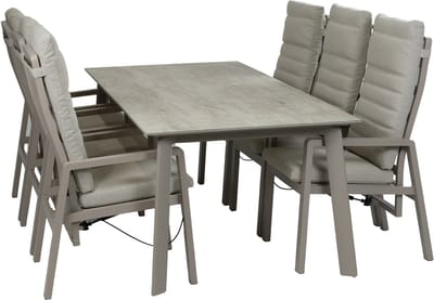 7-delige tuinset | 6 verstelbare Berlijn tuinstoelen (Champagne) | Tuintafel Malta 220x100cm