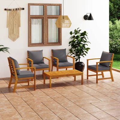 vidaXL - 5-delige - Loungeset - met - kussens - massief - acaciahout