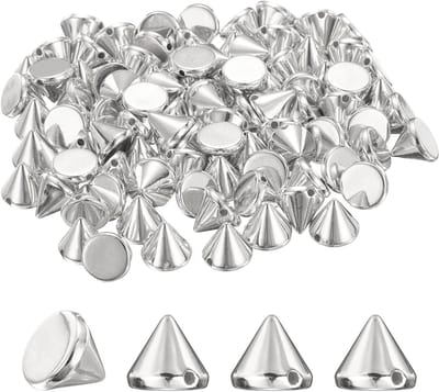 200-Pack Spike Cone Studs 10x8 mm Plastic Platte Rug Naai op Punk Stijl Spike Stud voor Kleding, Schoenen en Tassen - DIY Lederen Ambacht en Stof Kleding in Zilver