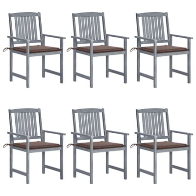 vidaXL - Tuinstoelen - 6 - st - met - kussens - massief - acaciahout - grijs
