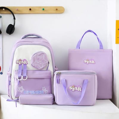 Rugzak voor basisschool- en middelbare scholieren, schooltas, nieuw, modieus en trendy, geïsoleerde lunchtas met grote capaciteit, vierdelige set. gray