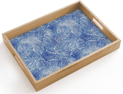 Dienblad hout 40x30 cm - Schootdienblad - Modern - Abstract - Blauw - Borrelplank rechthoek - Plateau dienbladen