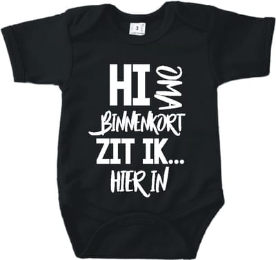 Baby romper met tekst zwangerschap aankondiging | Hi Oma binnenkort zit ik hierin| Zwart |korte mouw | maat 56 cadeautje zwangerschap aankondiging bekendmaking | Cadeautje 100% katoen.