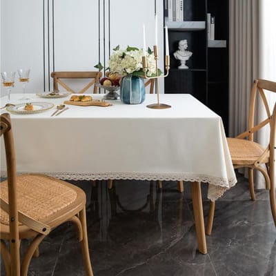 Moderne Eenvoudige Polyester Zuivere Pigmentkleur Rijstwit Kant Tafelkleed Theetafel Tafelkleed 60x60cm wit