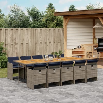 vidaXL - 11-delige - tuinset - met - kussens, - grijs - polyrotan