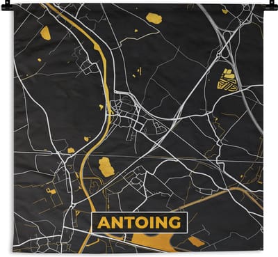 Wandkleed - Wanddoek - Antoing - Kaart - Goud - Plattegrond - Stadskaart - 180x180 cm - Wandtapijt