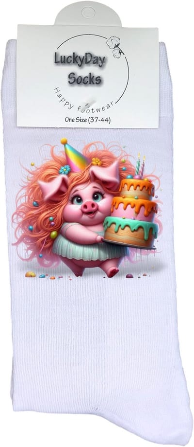 Feestvarken - Opkikker - Verjaardag cadeau - Grappige sokken - Leuke sokken - Hem haar sokken - Vrolijke sokken - Valentijn Cadeau - Moederdag - Vaderdag - Gefeliciteerd - Grappig cadeau - Kerst sokken - Sint cadeau - Socks maken Happy - 37-44