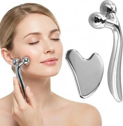Gua Sha en Gezichtsroller Set, 3D Gezichtsmassage Tool voor Anti-Aging, Spierontspanning en Huidverzorging
