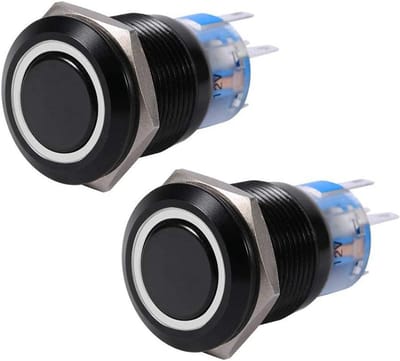 Set van 2x 19mm Waterdichte LED Drukknop Schakelaar 12V-24V Metalen Zelfborgend