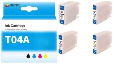 INKFIND T04A Inktcartridge compatibel met Epson T04AXXLBK, T04AXXLC, T04AXXL, T04AXXLY, C13T04A140 C13T04A240 C13T04A340 C13T04A440 Extra Hoge Capaciteit - 4-pack Zwart*1 en Kleur*3 Geschikt voor Epson WorkForce Pro WF-C8190 WF-C8690 series
