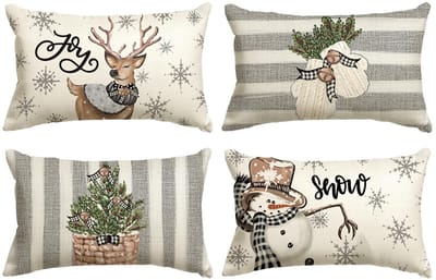 Dailygoody - Sneeuwpop rendierhandschoenen - Set van 4 - Hoge kwaliteit - 30 x 50 cm - Decoratieve kussenovertrekken - Geschikt voor woonkamer - Polye