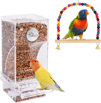 Transparante Acrylaat Vogelvoederbak met twee compartimenten voor budgerigars, cockatiels en kanaries - Hangende voeroplossing voor vogels